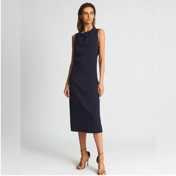 Reiss Gianna Bodycon Midi Dress in Navy Blue 0 NWT